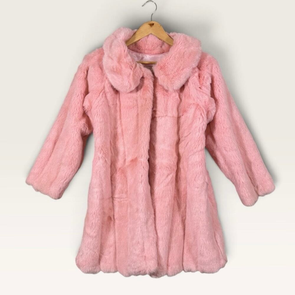 Cottontail Originals Girls Pink Faux Fur Coat Size 10 Dressy Vintage Style